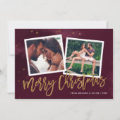 Burgund und Gold Script Frohe Weihnachten 2 Foto (Vorderseite)