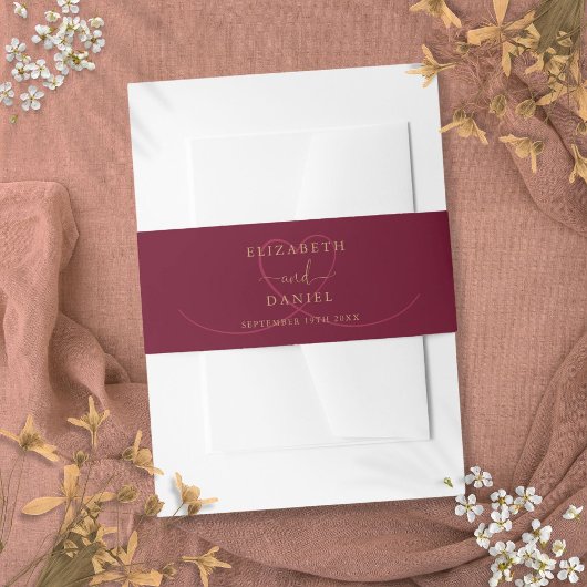 Burgund und Gold-Script-Herz-Hochzeit Einladungsbanderole
