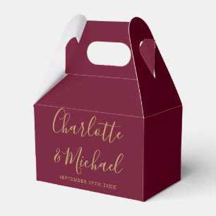 Burgund- und Gold-Signatur-Schrift Hochzeit Geschenkschachtel
