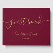 Burgund und Gold Signature Script Hochzeit Gästebuch (Vorderseite)