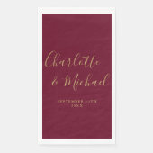 Burgund und Gold Signature Script Hochzeit Serviette (Vorderseite)
