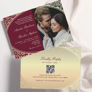 Burgund und Gold Vintage Barock Hochzeit Einladung