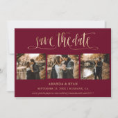 Burgund und Gold Wedding 4 Foto Save the Date (Vorderseite)
