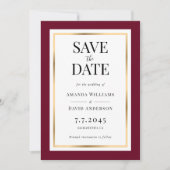 Burgund und Gold Wedding speichern die Datumskarte Save The Date (Vorderseite)