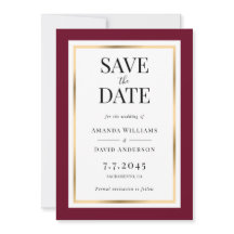 Burgund und Gold Wedding speichern die Datumskarte