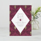 Burgund und Gold Weinprobe Brautparty Einladung (Stehend Vorderseite)