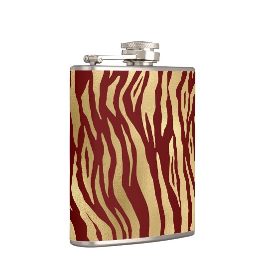 Burgund und Gold Wild Animal Print Flachmann (Rechts)