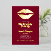 Burgund und Gold zum Geburtstag Kiss Lips Folieneinladung (Stehend vorne)