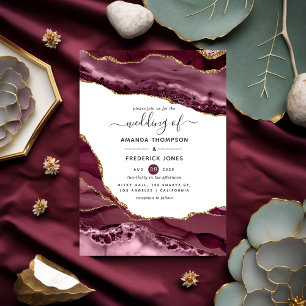 Burgund- und Goldachat-Hochzeit Einladung