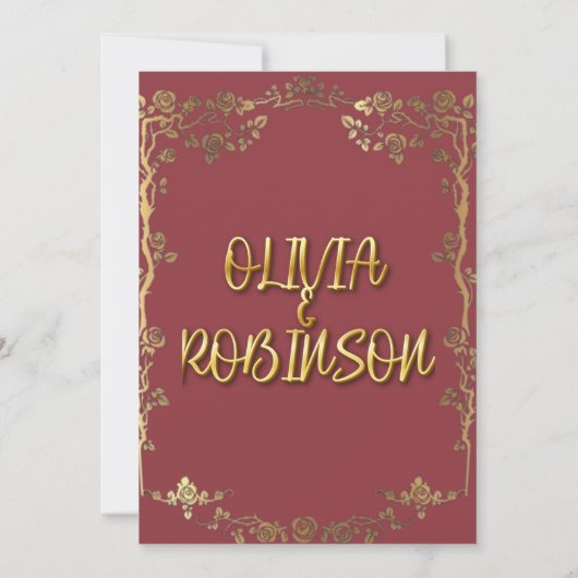 Burgund und Golden Golden Golden 3D Text Effect Ho Einladung (Rückseite)