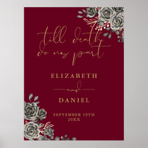 Burgund- und Goldgotische Rosen Florale Hochzeitst Poster