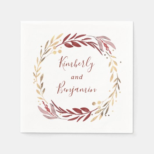 Burgund und Goldkranz Serviette (Vorderseite)