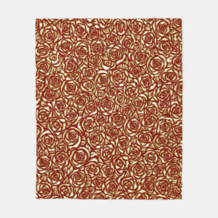 Burgund- und Goldrosen-Luxus-Blumenmuster Fleecedecke