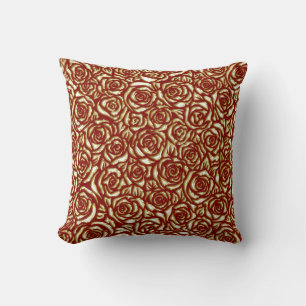 Burgund- und Goldrosen-Luxus-Blumenmuster Kissen