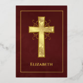 Burgund und Goldtaufe oder Christening Filigree Folieneinladung (Vorderseite)