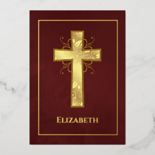 Burgund und Goldtaufe oder Christening Filigree Folieneinladung