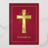 Burgund und Goldtaufe oder Christening Filigree Folieneinladung (Vorderseite)