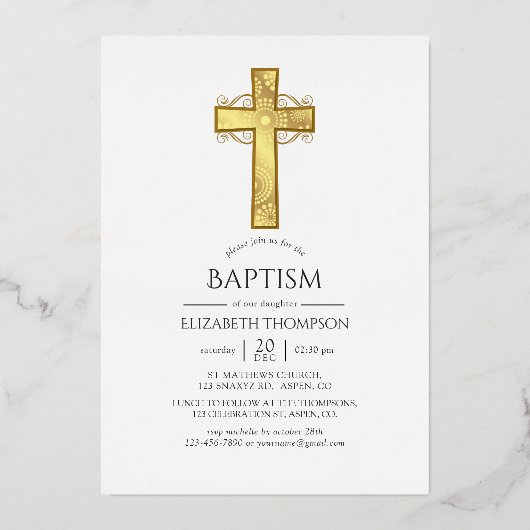 Burgund und Goldtaufe oder Christening Filigree Folieneinladung (Rückseite)