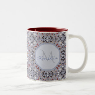 Burgund und Grau Elegantes Muster Personalisiert Zweifarbige Tasse