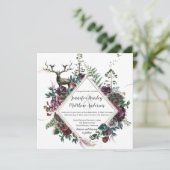 Burgund und Graublüte mit Stag und Grün | Einladung (Stehend Vorderseite)