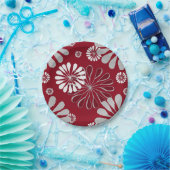 Burgund und Graues Blumenmuster Pappteller (Party)