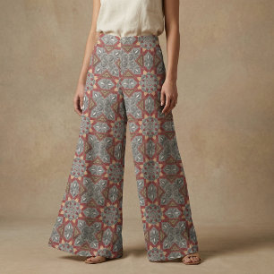 Burgund und Gray Ethnic Mosaic Arabesque Muster Stoff