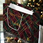 Burgund und Green Crosshatch Weihnachten Custom Große Geschenktüte