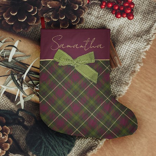 Burgund und grün Kariert mit Namen Großer Weihnachtsstrumpf