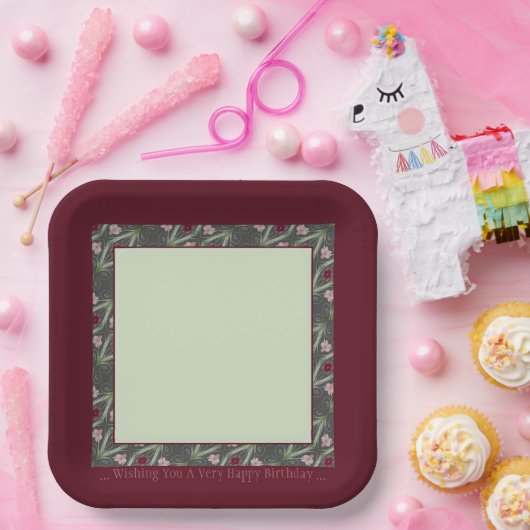 Burgund und Grün Pappteller (Party)