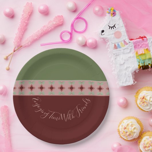 Burgund und Grün Pappteller (Party)