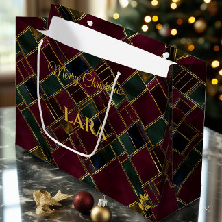Burgund und grüne geometrische Weihnachtsanpassung Große Geschenktüte