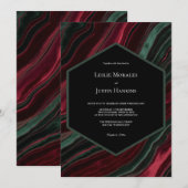 Burgund und Hunter Grün Samt-Optik  Einladung (Vorne/Hinten)