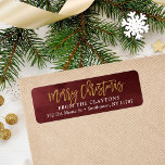 Burgund und Imitate Foil Christmas Rücksendeadress<br><div class="desc">Maßgeschneiderte gedruckte Rücksendeadressen-Aufkleber zur Abstimmung mit unserer Merriest Ferienkollektion. Dieses elegante Design zeichnet sich durch einen bordeauxroten Aquarellhintergrund mit handgeschriebenem Drehbuch Frohe Weihnachtstypografie in Imitaten Goldfolie aus. Personalisieren Sie es mit Ihrem Namen, Ihrer Rücksendeadresse oder einem anderen benutzerdefinierten Text. Verwenden Sie die Designtools, um die Schriftartes und Farben zu ändern...</div>