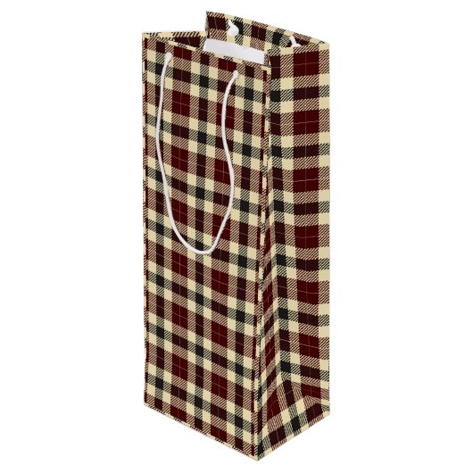 Burgund und Kariertes Tartan-Weinbeutel Geschenktüte Für Weinflaschen (Rückseite Schrägansicht)