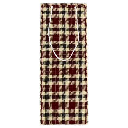 Burgund und Kariertes Tartan-Weinbeutel Geschenktüte Für Weinflaschen (Rückseite)