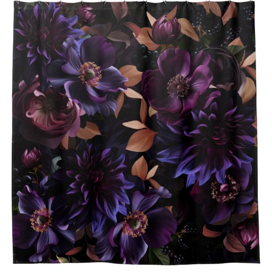 Burgund und Lila gotischer Mitternachtsgarten Duschvorhang (Vorderseite)