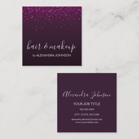 Burgund und Lila Herzensalon Confetti Quadratische Visitenkarte (Vorne/Hinten)