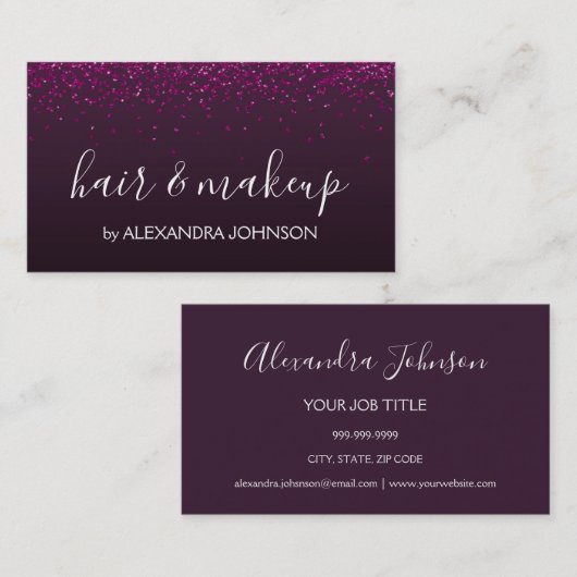 Burgund und Lila Herzensalon Confetti Visitenkarte (Vorne/Hinten)