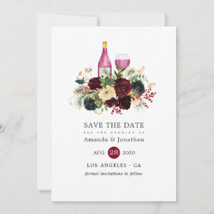 Burgund und Marine-Weihnachts-Blumenhochzeit Save The Date
