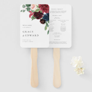 Burgund- und Marineblaue Blumen Hochzeitsprogramme Fächer