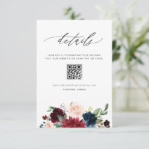 Burgund- und Marineblumen QR-Code Hochzeitsdetails