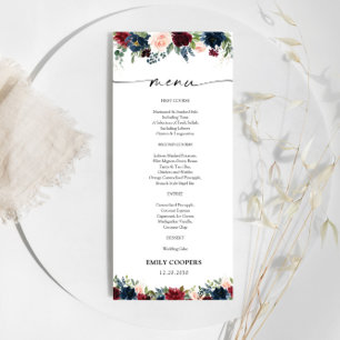 Burgund und Navy Baby Shower Menü Menükarte