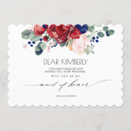 Burgund und Navy Blue Floral Be Meine Trauzeugin Einladung