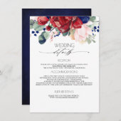 Burgund und Navy Blue Wedding Information Guest Begleitkarte (Vorne/Hinten)