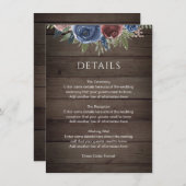 Burgund und Navy Blush Floral Rustic Wood Wedding Begleitkarte (Vorne/Hinten)