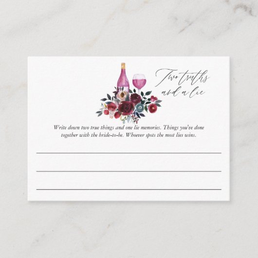 Burgund und Navy Brautparty Degustation Begleitkarte (Vorderseite)