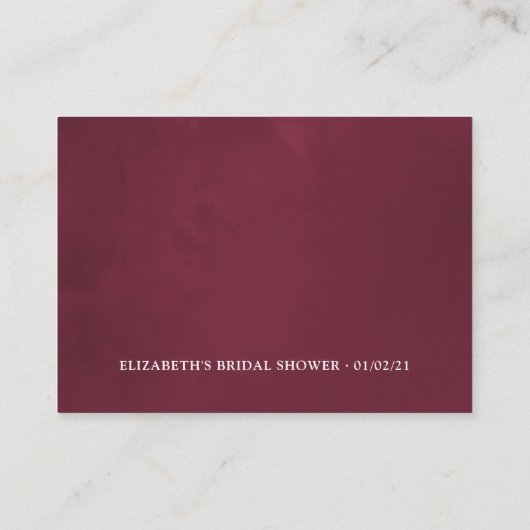 Burgund und Navy Brautparty Degustation Begleitkarte (Rückseite)