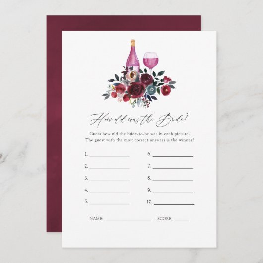 Burgund und Navy Brautparty Degustation Einladung (Vorne/Hinten)