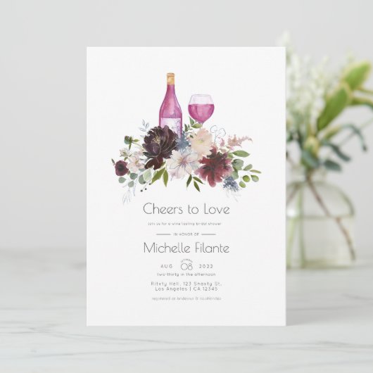 Burgund und Navy Brautparty Weinprobe Einladung (Stehend Vorderseite)