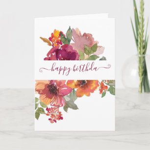 Burgund und orange Aquarell-Blumen personalisiert Karte